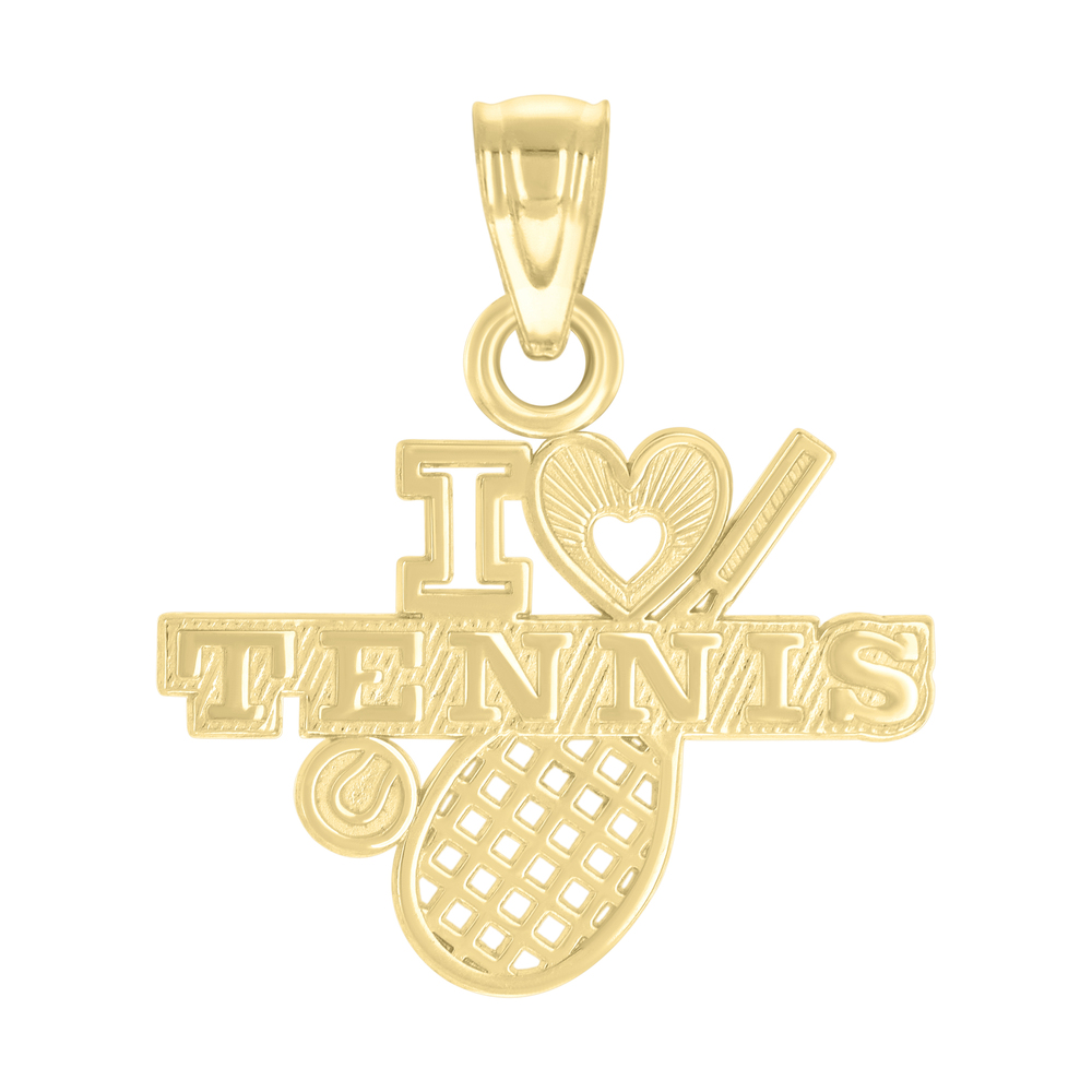 10kt 10k Yellow Gold Unisex Heart I Love Tennis Sports Charm Pendant